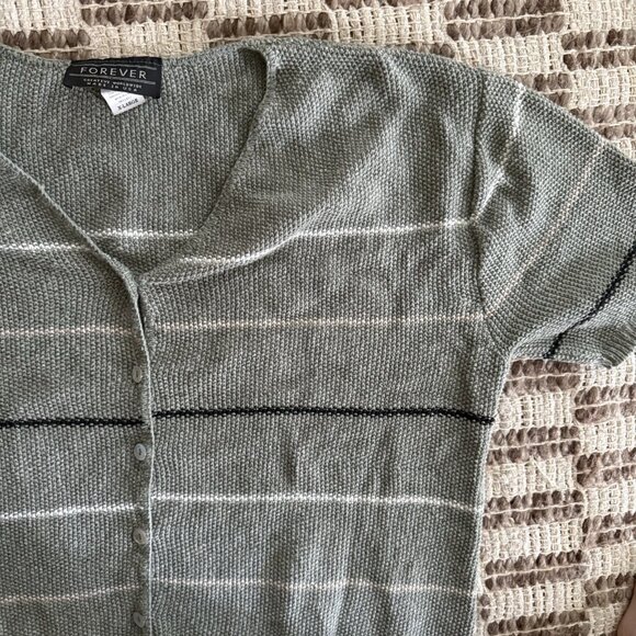 VTG 90s Y2K  Short Sleeve Striped Cardigan Sweater Womens XL Knit Cropped - Picture 3 of 8